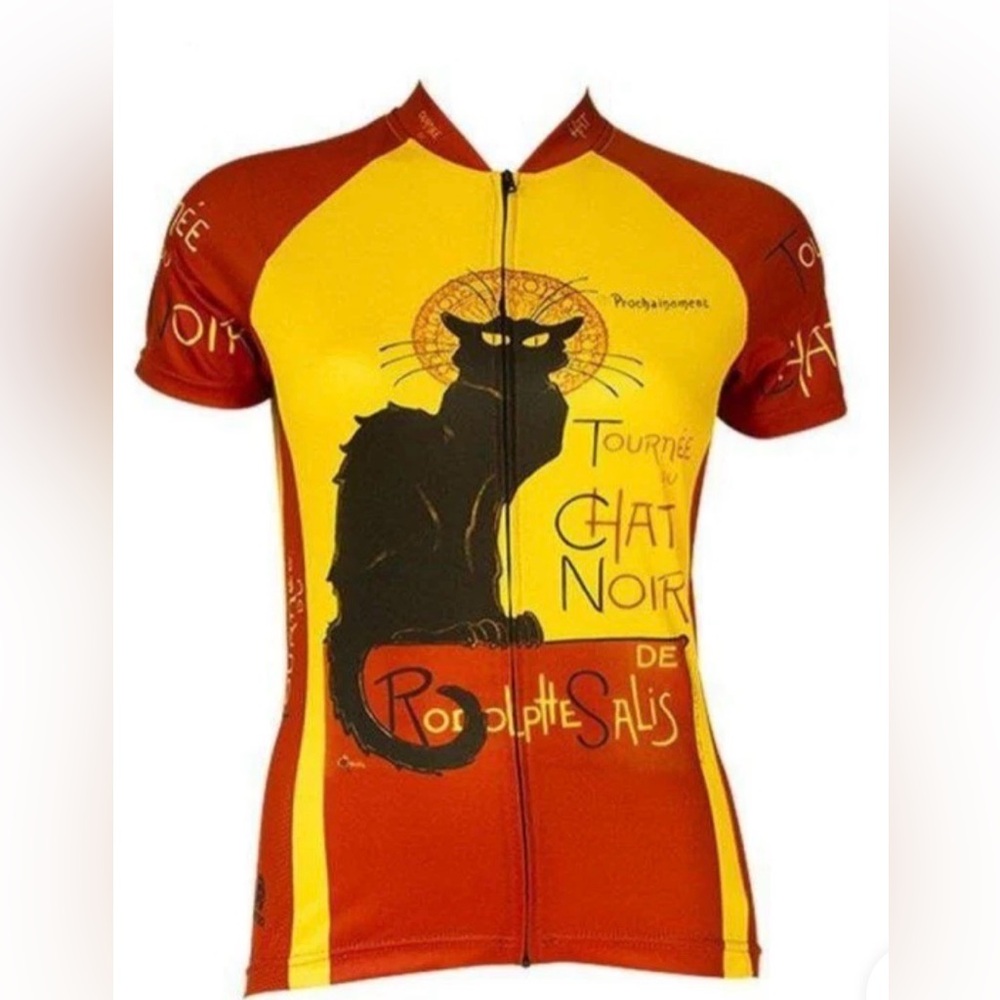 French themed cat graphics cycling shirt - tournee du chat noir